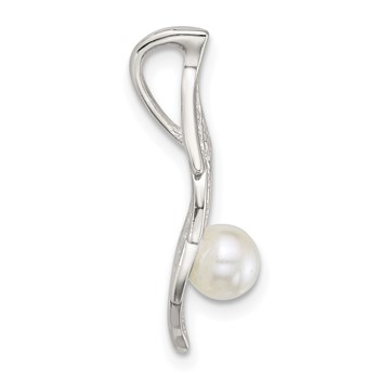 Sterling Silver Polished CZ and Acrylic Pearl on Leaf Chain Slide Pendant — alternate view