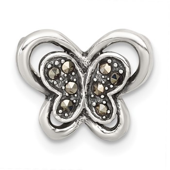 Sterling Silver Antiqued Marcasite Butterfly Chain Slide Pendant