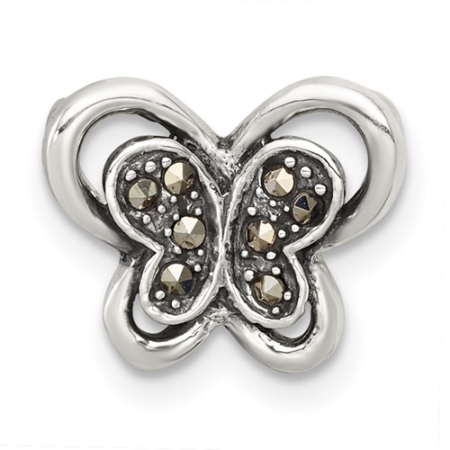 Sterling Silver Antiqued Marcasite Butterfly Chain Slide Pendant