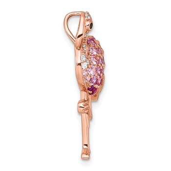 Sterling Silver Rose-tone CZ and Corundum Flamingo Chain Slide Pendant — alternate view
