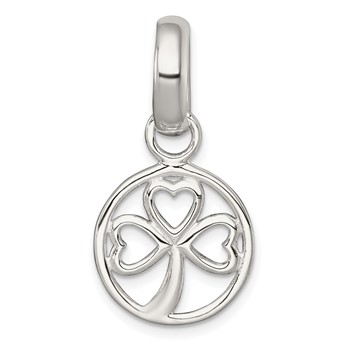 Sterling Silver Polished Cut-out 3-leaf Clover in Circle Pendant
