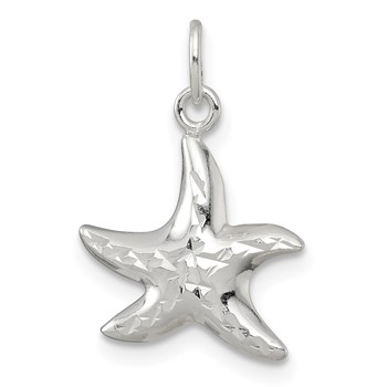 Sterling Silver Polished and Diamond-cut 3-D Starfish Charm