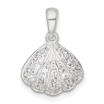 Sterling Silver Polished CZ Shell Pendant