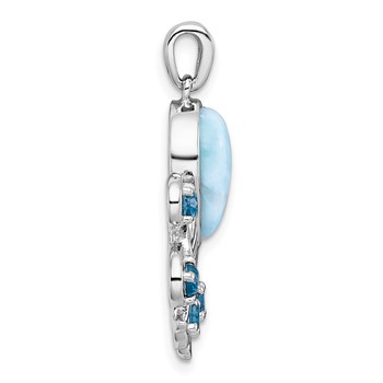 "Sterling Silver Rhodium-plated Polished Larimar, White and Blue Topaz Octopus Pendant" — alternate view