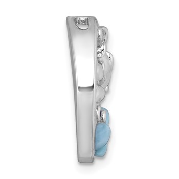 Sterling Silver Rhodium-plated Polished Larimar and Blue CZ Dolphins Chain Slide Pendant — alternate view