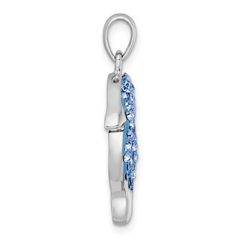 Sterling Silver Rhodium-plated Polished Blue and Black Crystal Dolphins Heart Shape Pendant — alternate view