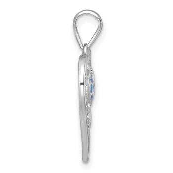 Sterling Silver Rhodium-plated Polished and Textured Blue Lab Created Opal and CZ Sealife Heart Pendant — alternate view