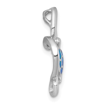 Sterling Silver Rhodium-plated Polished Blue Lab Created Opal Turtle Open Heart Chain Slide Pendant — alternate view