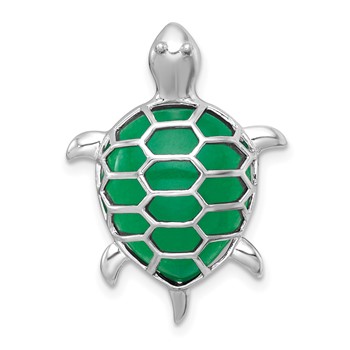Sterling Silver Rhodium-plated Polished Dyed Jade Quartz Turtle Chain Slide Pendant