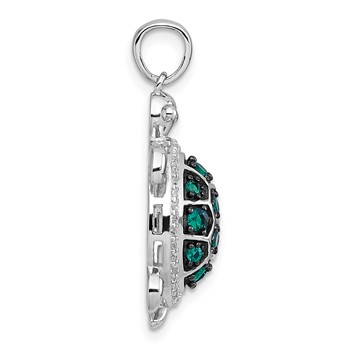Sterling Silver White and Black Rhodium-plated White and Green CZ Turtle Pendant — alternate view