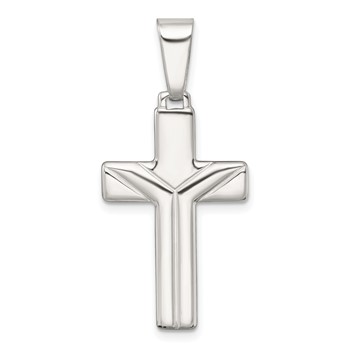 Sterling Silver Polished and Grooved Latin Cross Pendant