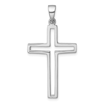 Sterling Silver Rhodium-plated Polished Cut-out Latin Cross Pendant