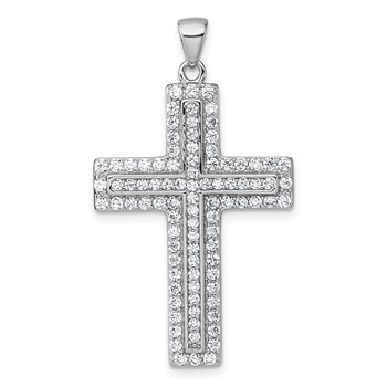 Sterling Silver Rhodium-plated White CZ Latin Cross Pendant