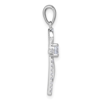Sterling Silver Rhodium-plated Polished Fancy CZ Latin Cross Pendant — alternate view