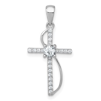 Sterling Silver Rhodium-plated Polished Fancy CZ Latin Cross Pendant
