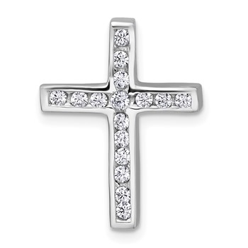 Sterling Silver Rhodium-plated Polished CZ Latin Cross Chain Slide Pendant