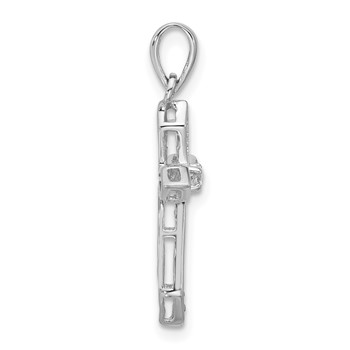 Sterling Silver Rhodium-plated CZ Polished Pointed Cross Pendant — alternate view