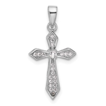 Sterling Silver Rhodium-plated CZ Polished Pointed Cross Pendant