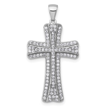 Sterling Silver Rhodium-plated Polished CZ Cross Pendant