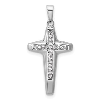 Sterling Silver Rhodium-plated CZ Polished Cross Pendant