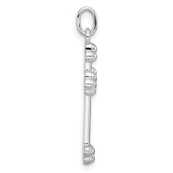 Sterling Silver Rhodium-plated with 14k Accent Polished CZ Budded Cross Pendant — alternate view