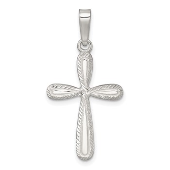 Sterling Silver Polished and Diamond-cut Cross Pendant