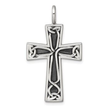 Sterling Silver Antiqued Polished Celtic Knot Cross Pendant