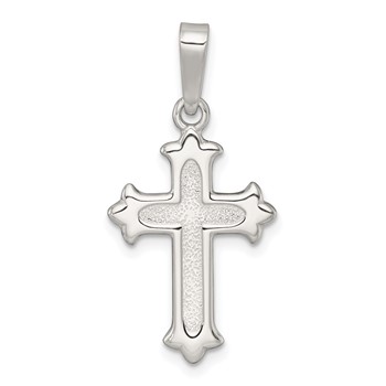 Sterling Silver Polished and Textured Fleur de Lis Cross Pendant