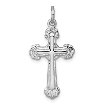 Sterling Silver Rhodium-plated Polished Fancy Budded Cross Pendant