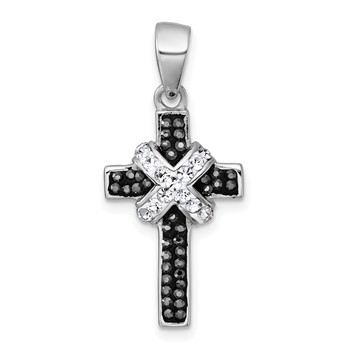 sterling Silver Rhodium-plated Black And White Crystal -X- Cross Pendant