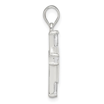 Sterling Silver Polished Tapered Baguette CZ Cross Pendant — alternate view