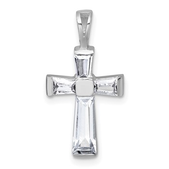 Sterling Silver Rhodium-plated Polished Baguette CZ Cross Pendant