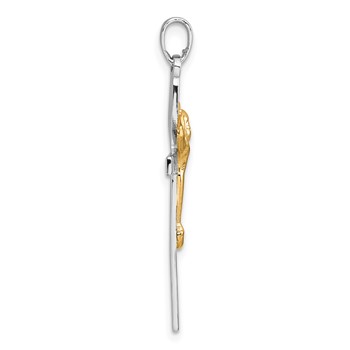 Sterling Silver Rhodium-plated Gold-tone Crucifix with Raised Arms Pendant — alternate view