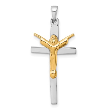 Sterling Silver Rhodium-plated Gold-tone Crucifix with Raised Arms Pendant