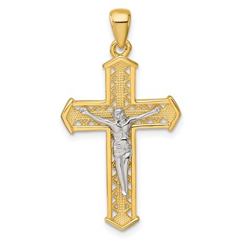 Sterling Silver Gold-tone and Rhodium-plated Polished Crucifix Cross Pendant