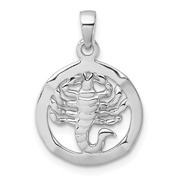 Sterling Silver Rhodium-plated Polished Reversible Scorpio in Circle Zodiac Pendant