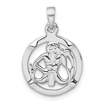 Sterling Silver Rhodium-plated Polished Reversible Aquarius in Circle Zodiac Pendant