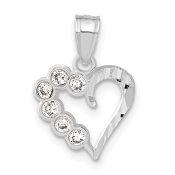 Sterling Silver Diamond-cut CZ Heart Pendant