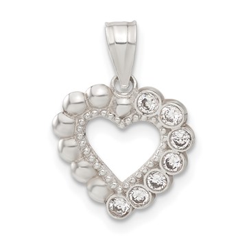 Sterling Silver Beaded CZ Heart Pendant