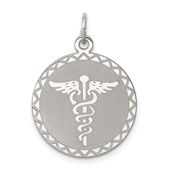 Sterling Silver Rhodium-plated Caduceus Disc