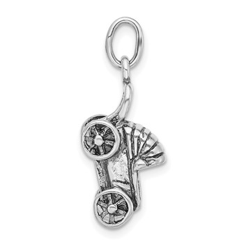 Sterling Silver 3-D Polished & Antiqued Baby Buggy Charm — alternate view