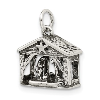 Sterling Silver Antiqued Manger Charm — alternate view