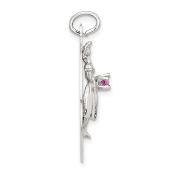 Sterling Silver To My Bridesmaid Pink CZ Disc Charm — alternate view