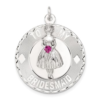 Sterling Silver To My Bridesmaid Pink CZ Disc Charm