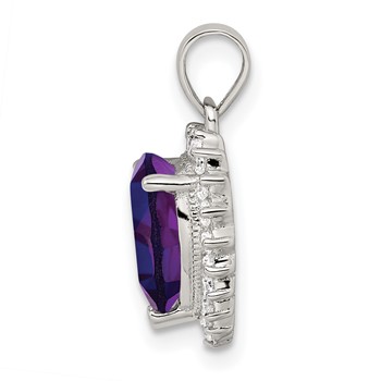 Sterling Silver Rhodium-plated Amethyst and CZ Pendant — alternate view