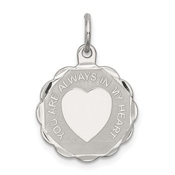 Sterling Silver Rhodium-plated Your Always In My Heart Disc Charm