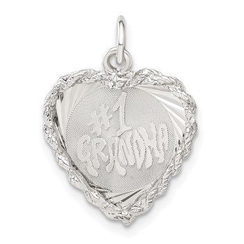 Sterling Silver Diamond-cut #1 Grandma Heart Disc Charm