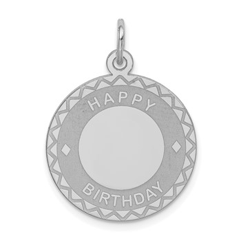 Sterling Silver Rhodium-plated Happy Birthday Disc Charm