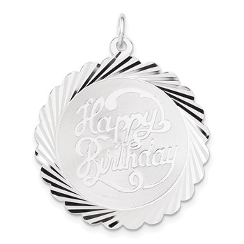 Sterling Silver Diamond-cut Happy Birthday Disc Charm