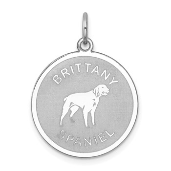 Sterling Silver Rhodium-plated Brittany Spaniel Disc Charm